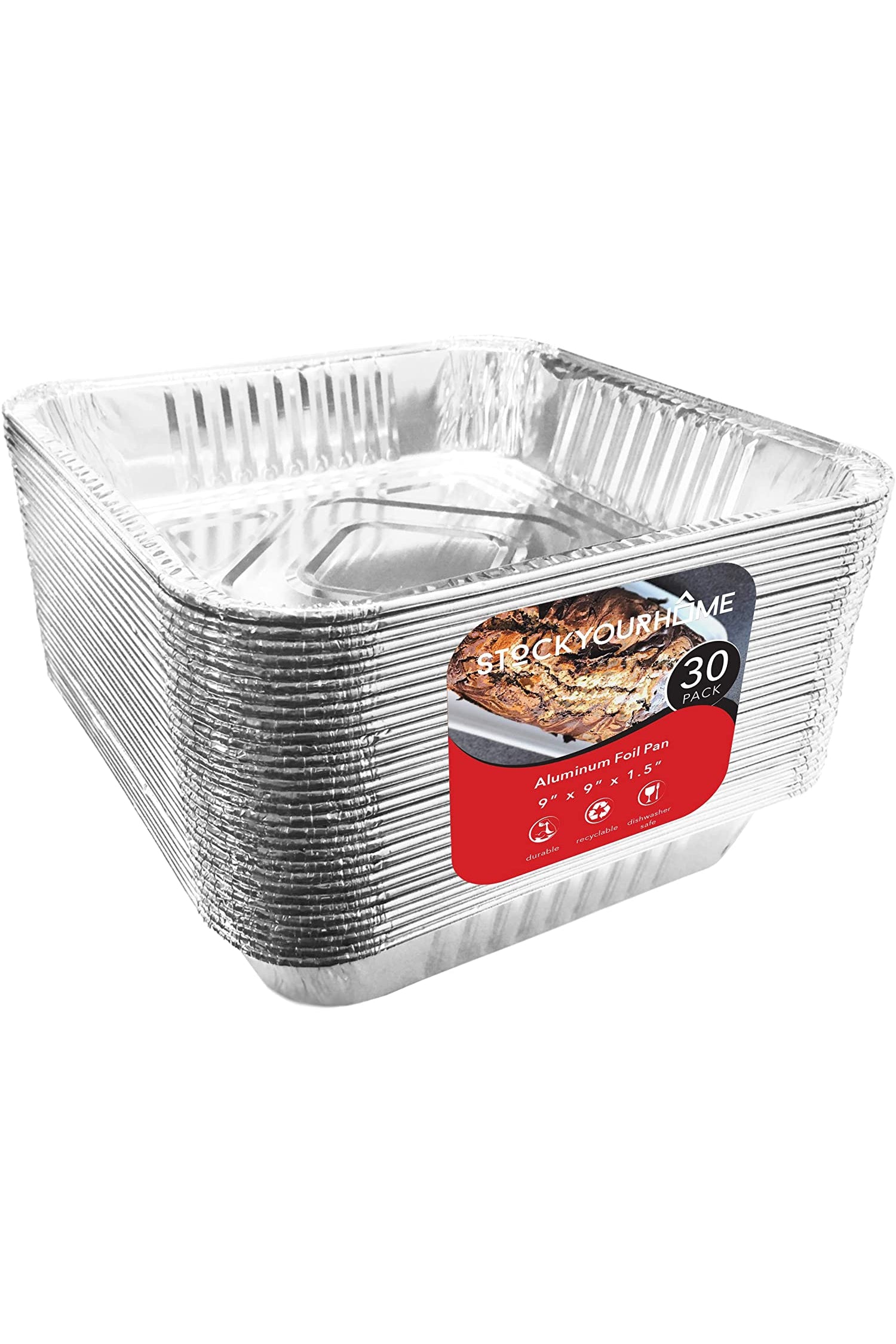 Stock Your Home Aluminum Foil Pans 9x9 Sqaure Baking Pans,30 Pack