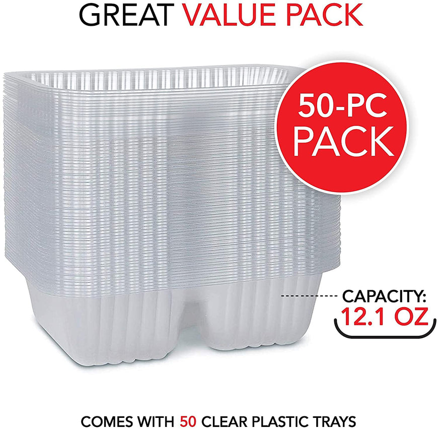 Stock Your Home 6” x 5” Nacho Trays (50 Pack) - 12 Ounce Two Compartment Nacho Plates- Recyclable - Small Plastic Nacho Trays for Movie Night, Theater, Fast Food, Food Court, Carnival, Stadium, BBQ