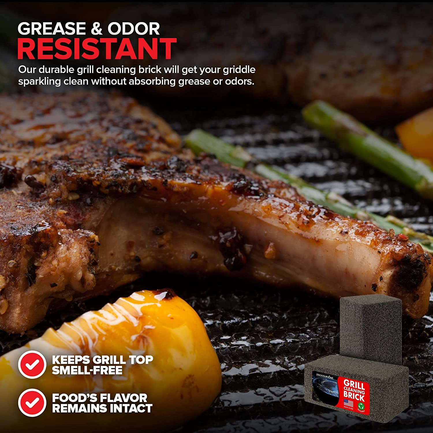 Grill Brick | Grill Cleaning Kit | Includes 4 Durable Grill Stones and A Grill Brick Holder |Griddle Cleaning Kit for Flat Top, BBQ Grill, and Griddle