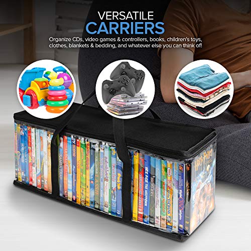 Stock Your Home DVD Storage Bags (2 Pack) - Transparent PVC Media Storage - Water Resistant DVD Holder Case with Handles - Clear Plastic Carrying Game Bag Storage for DVDs, CDs, Video Games, Books