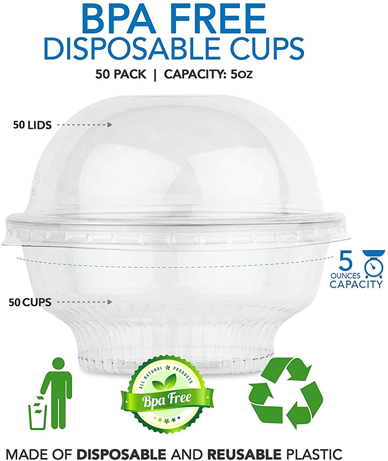 Stock Your Home 9 oz Plastic Dessert Cups with Dome Lid - 50 Count, Clear