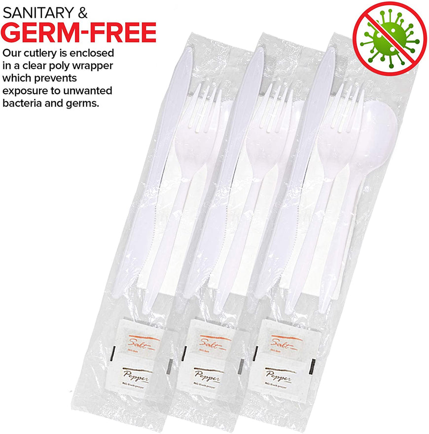 Stock Your Home Plastic Cutlery Packets with Salt & Pepper in Black (50 Count) - Wrapped Cutlery - Plastic Utensils Individually Wrapped for Take Out, Delivery, Cafeterias, Restaurants, Uber Eats