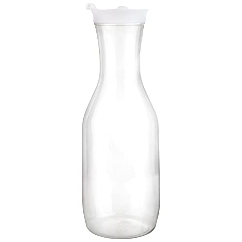 Stock Your Home 50 oz Plastic Water Carafes with White Flip Tab Lids (2 Pack) - Food Grade & Recyclable Shatterproof Pitchers - Juice Jar for Lemonade, Milk, Mimosas, Iced Tea, Laundry Detergent