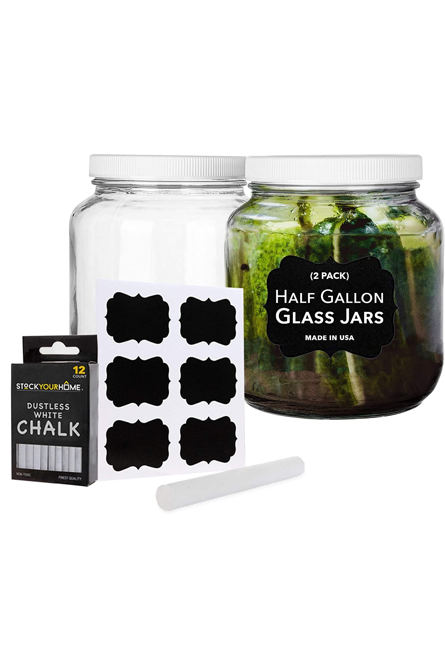 Stock Your Home 64 Oz Glass Jar with Plastic Airtight Lid (2 Pack) - Half  Gallon Glass