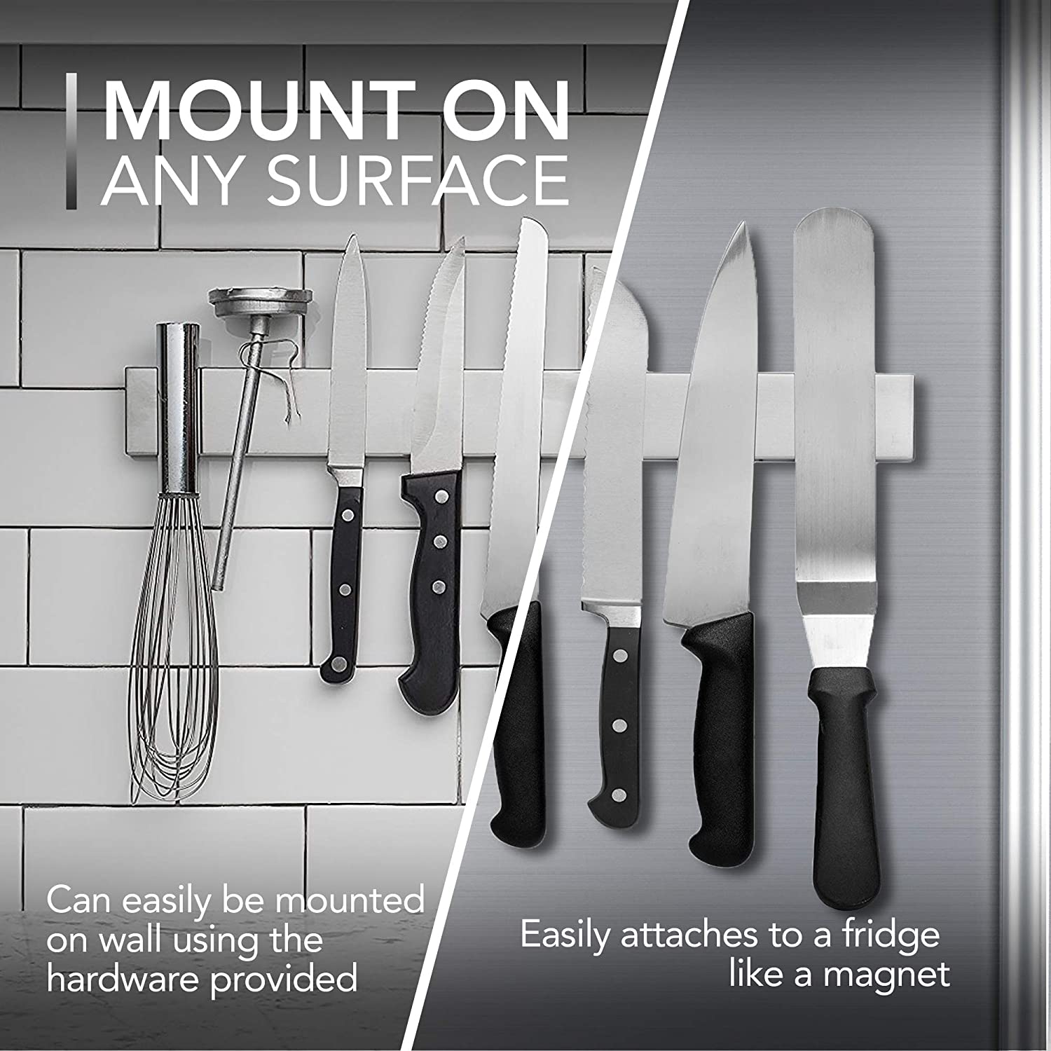 16 Inch Black Magnetic Knife Holder for Wall Stainless Steel No Drilling