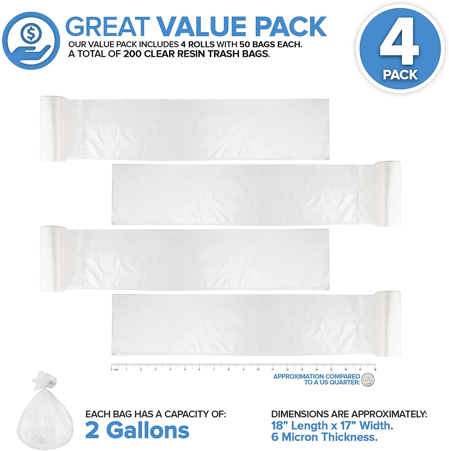 Stock Your Home Clear 2 Gallon Trash Bag (200 Pack) Un-Scented