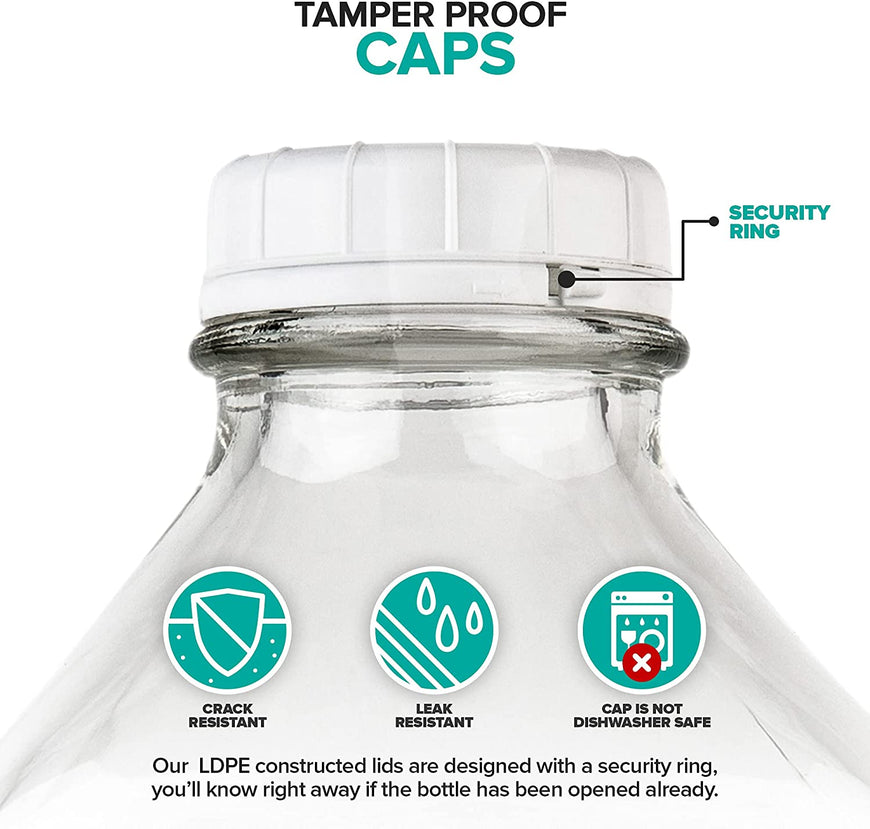 64-Oz Glass Milk Bottles with 3 White Caps (1 Count ) - Food Grade Glass Bottles - Dishwasher Safe - Bottles for Milk, Buttermilk, Honey, Tomato Sauce, Jam, Barbecue Sauce -Stock Your Home