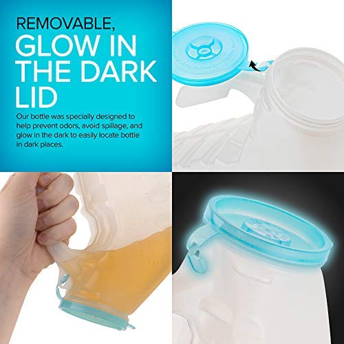 Male Urinal with Glow in The Dark Lid (6 Bottles) 32 Oz Urine Bottle for Men - Pee Bottle for Hospitals, Emergency and Travel
