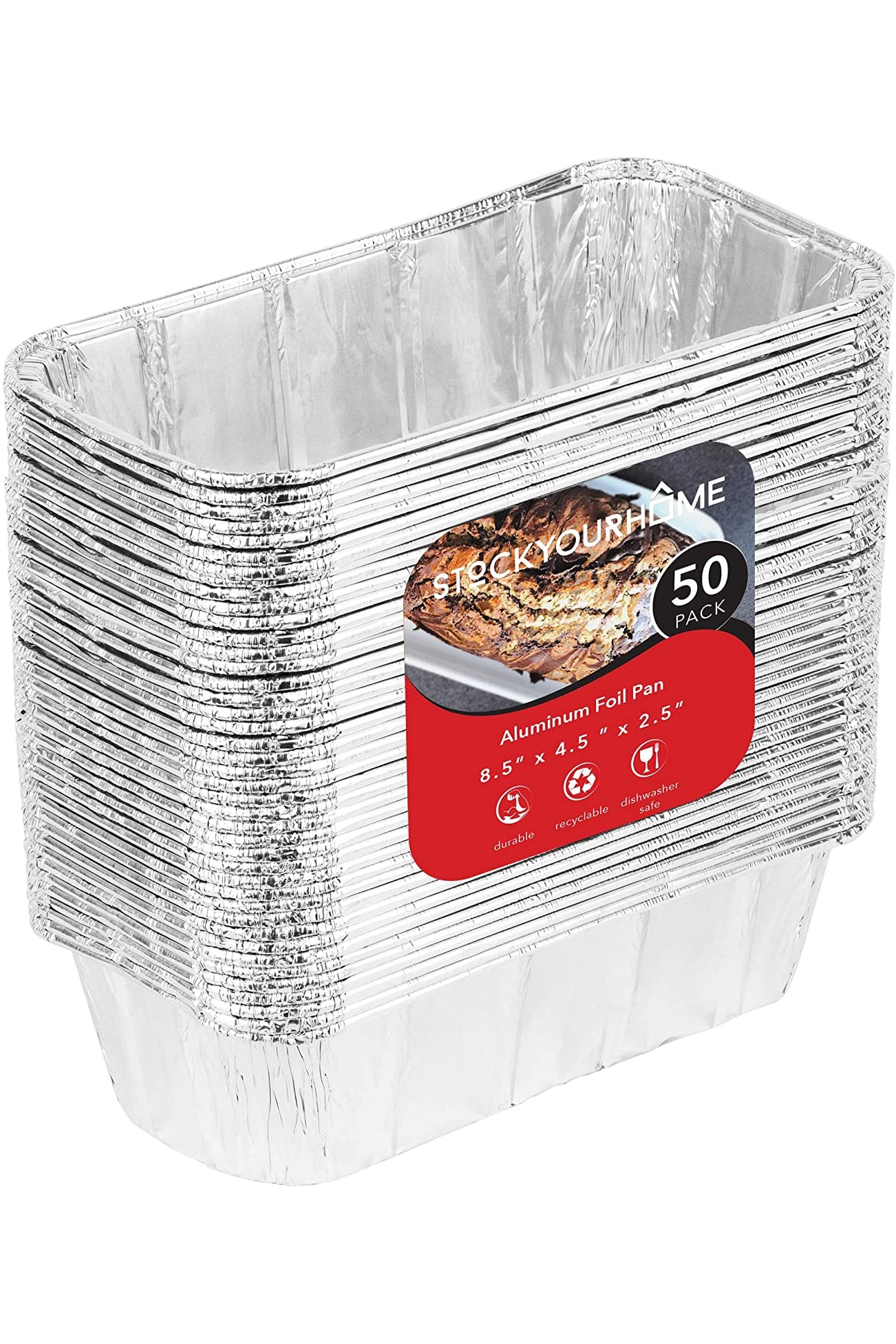 Stock Your Home Small Aluminum Pans Take Out Containers (50 Pack) 50 Foil Oblong Pans and 50 Cardboard Lids - 1 lb Tin Pans - Disposable Food Storage