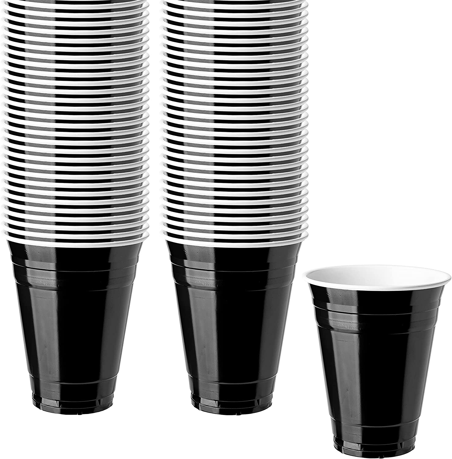 16-Ounce Plastic Party Cups in Black (50 Pack) - Disposable Plastic Cups -  Recyclable - Black Cups with Fill Lines - Reusable Plastic Cups for Drinks