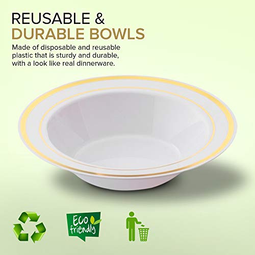 Stock Your Home 12 Oz Fancy Disposable Dinner Bowls for Holidays, Parties, Weddings, Catering, 50 Bowls (Gold)