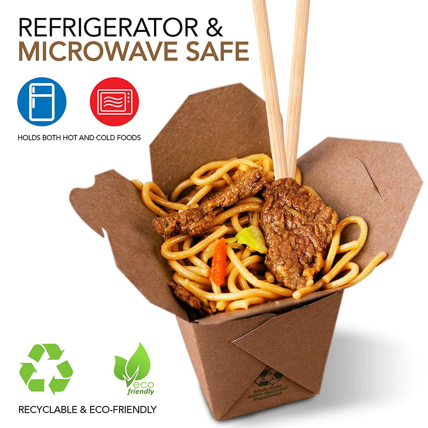 Take Out Food Containers 16 Oz Microwaveable Kraft Brown Paper Chinese Takeout Box (50 Pack) Leak and Grease Resistant Stackable Pint Size to Go Boxes - Recyclable Food Containers - Party Favor Box
