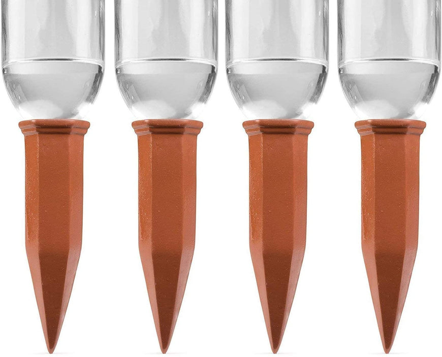 Plant Self-Watering Stakes for Indoor Outdoor Plants (4 Count) Terracotta Plant Watering Spikes for Recycled Wine Bottles to Water Plant at Home or on Vacation - Automatic Irrigation System for Plants