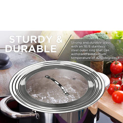 Universal Lid for Pots, Pans and Skillets & Frying Pan - Small Pan lids  Fits 6.5, 7 and 8 Diameter Cookware - Tempered Glass with Heat Resistant