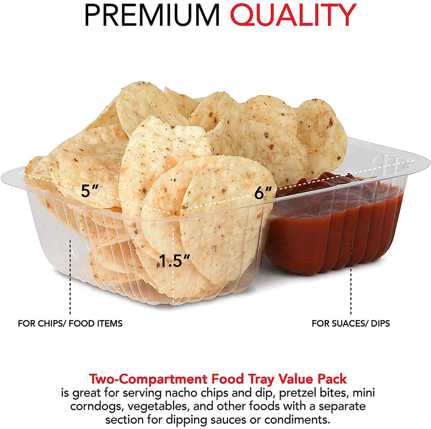 Stock Your Home 6” x 5” Nacho Trays (50 Pack) - 12 Ounce Two Compartment Nacho Plates- Recyclable - Small Plastic Nacho Trays for Movie Night, Theater, Fast Food, Food Court, Carnival, Stadium, BBQ