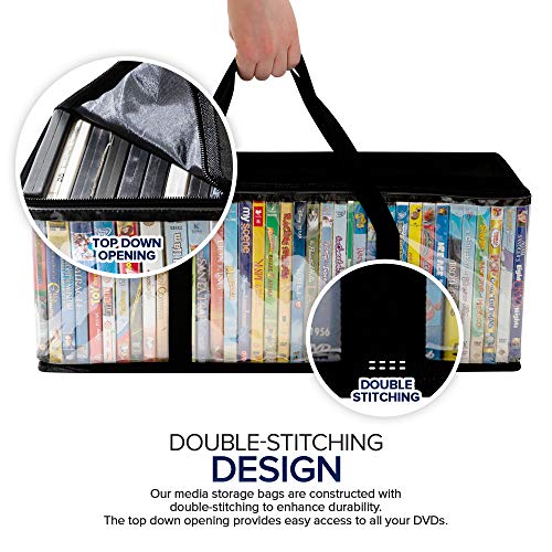 Stock Your Home DVD Storage Bags (2 Pack) - Transparent PVC Media Storage - Water Resistant DVD Holder Case with Handles - Clear Plastic Carrying Game Bag Storage for DVDs, CDs, Video Games, Books
