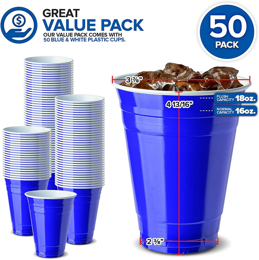 16-Ounce Plastic Party Cups in Blue (100 Pack) - Disposable Plastic Cups - Recyclable - Blue Cups with Fill Lines - Reusable Plastic Cups for Drinks, Soda, Punch, Barbecues, Picnics - Stock Your Home