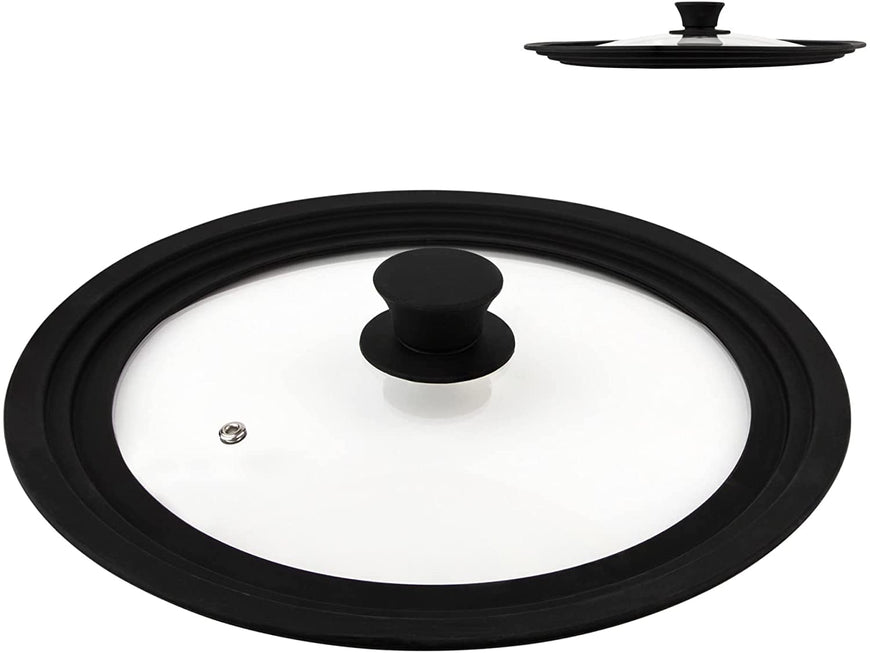 Modern Innovations Silicone & Glass Universal Lid (10.5 to 12 Inches) - BPA-Free Silicone Lid with Stay Cool Handle & Tempered Glass Top - Dishwasher Safe - Universal Lid for Pots, Pans, Skillets, Cast Iron