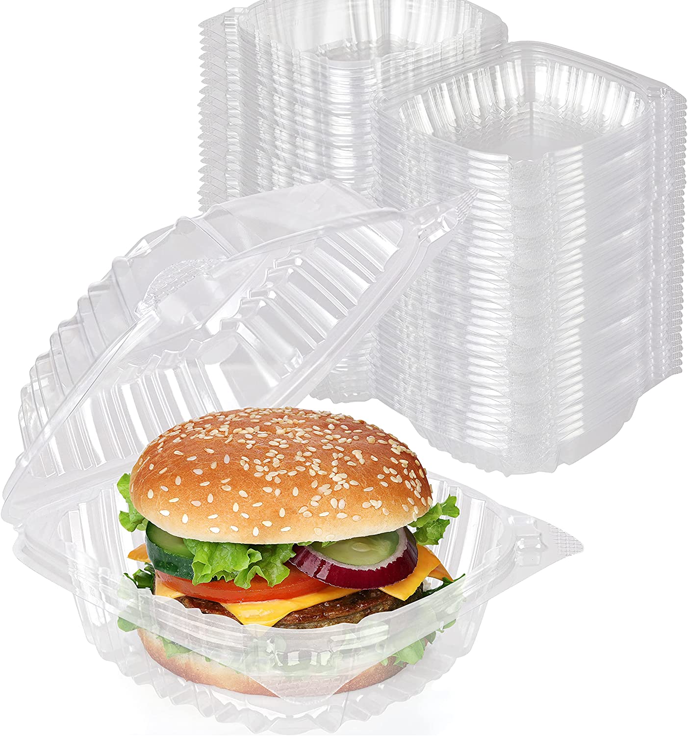 50/100pcs, Plastic Clamshell Take Out Tray (5''x5''), Disposable Sturdy  Hinged Loaf Containers, To Go Containers, Disposable Takeout Box, For Food  Tru