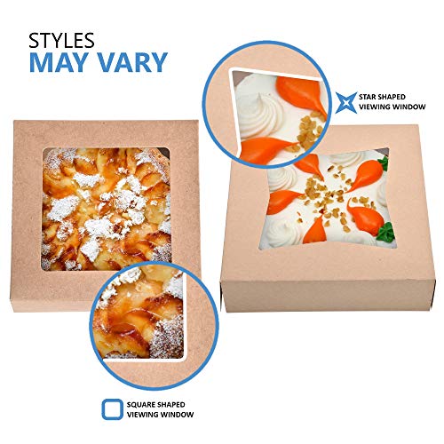 10 x 10 x 2.5 Inch Kraft Pie Box with Viewing Window (10 Count)-Medium Bakery Box - Auto Pop Cake Box Design - Pie Box with Viewing Window for Strawberries, Smash Hearts, Pastry,Treats-Stock Your Home