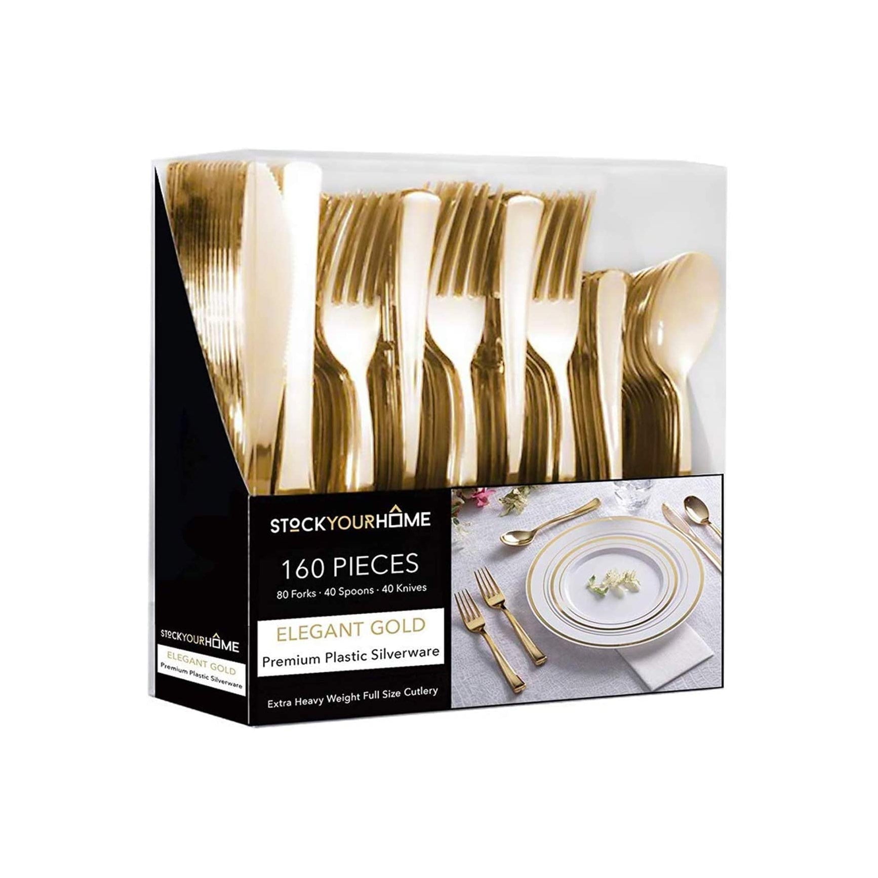 Gold with White Handle Moderno Disposable Plastic Cutlery Set