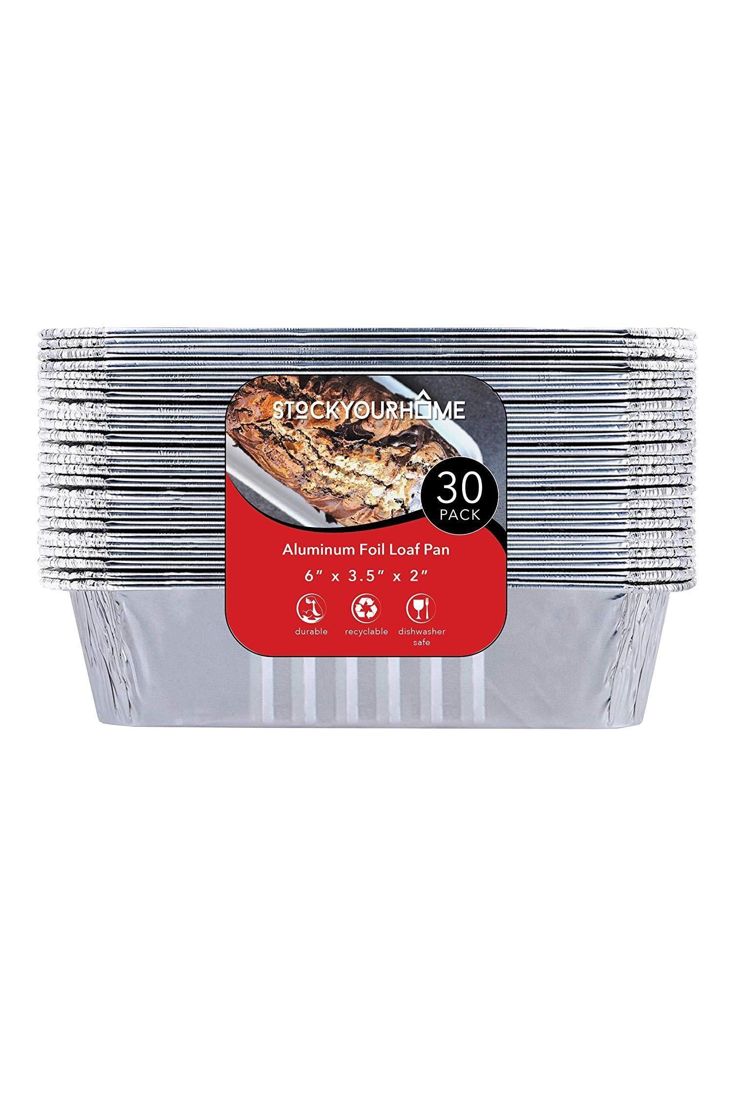 Stock Your Home 8x4 Aluminum Pans for Bread Loaf Baking, 50 Pack, 2 Lb